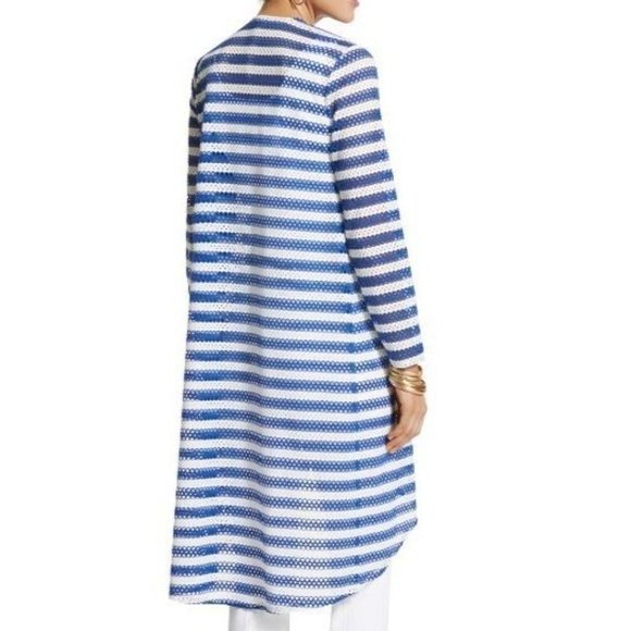 Chico's 3 Size XL Jacket Tess Cardigan Cover Up Eyelet Mesh Striped Flowing - Picture 8 of 8